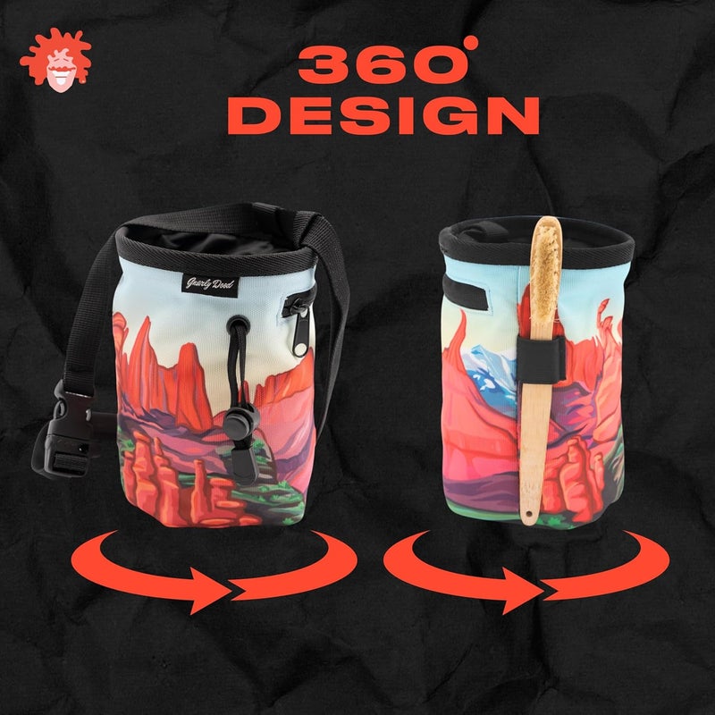 Gnarly Dood Rock Climbing Chalk Bag | for Outdoor, Gym, & Bouldering | Adjustable Waist Belt, Durable Drawstring Closure, & Zippered Pocket - Image 3